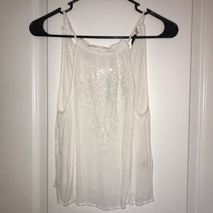 White Tank Top with Embroidered Design